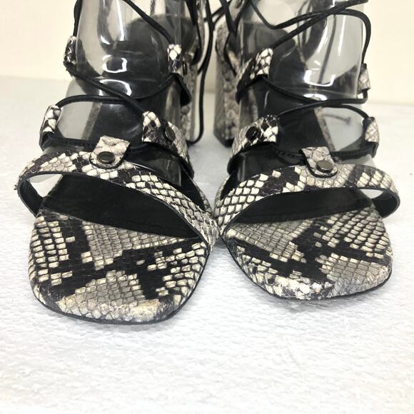 M Gemi Sandal Heel Snake Python Gladiator Tie up Straps Block Heel Square Toe 37 - Picture 2 of 11